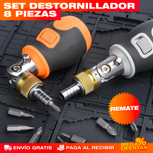 Set de Destornillador Multiángulo – Atornilla en Ángulos Imposibles · 8 Piezas
