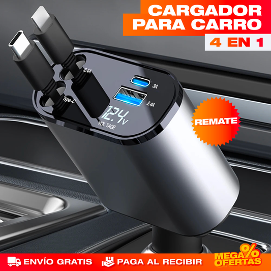 Cargador para Carro Retráctil 4 en 1 – Carga 4 Equipos Sin Cables Enredados