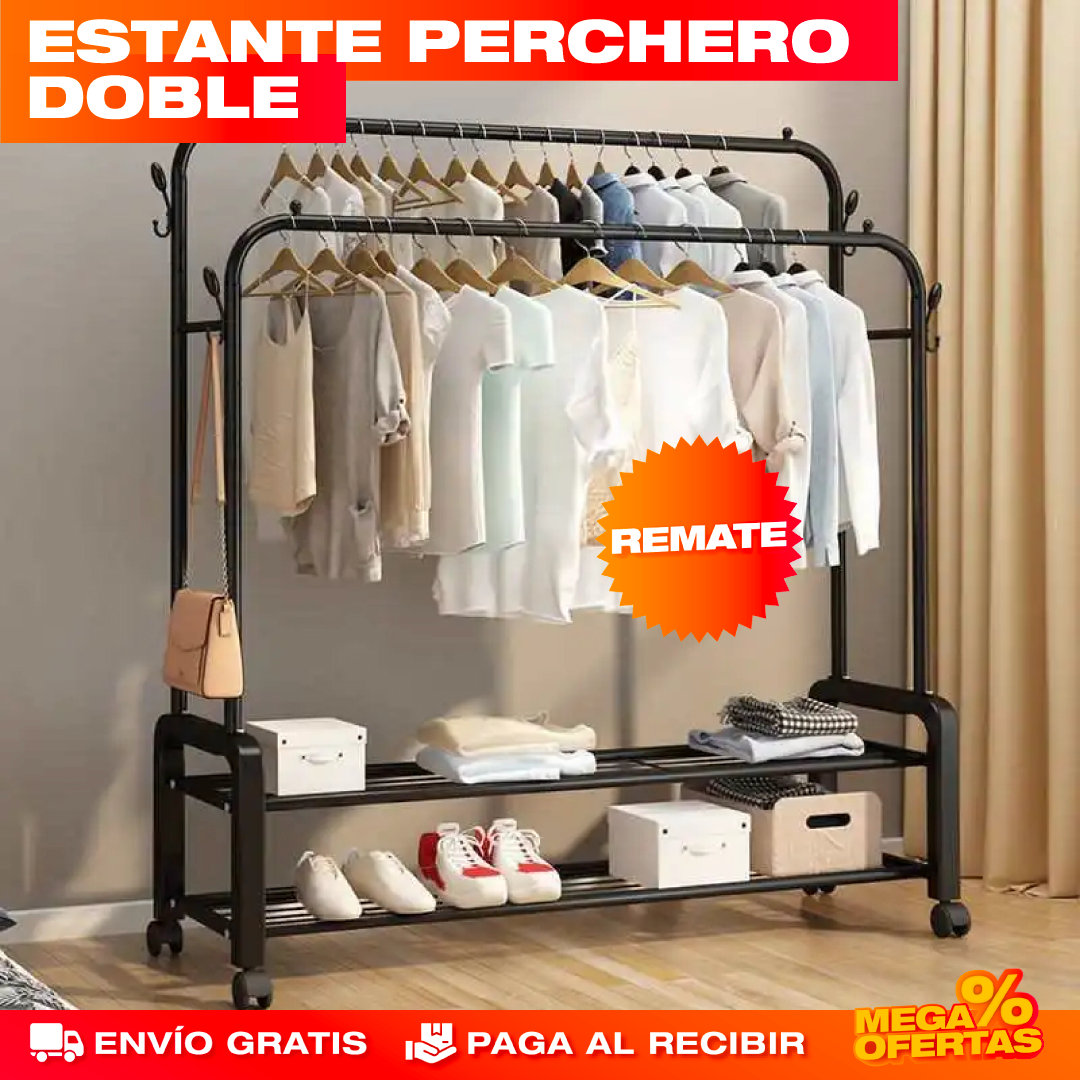 ESTANTE PERCHERO DOBLE – Organizador de Ropa y Zapatos | Más Espacio, Más Orden