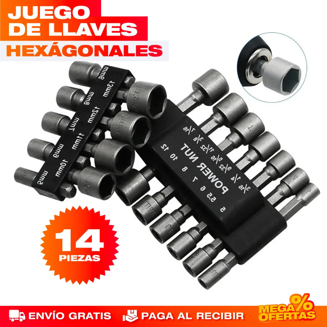Boquillas de Llaves Hexagonales – Aprieta Cualquier Tuerca Sin Buscar la Medida · Set x14