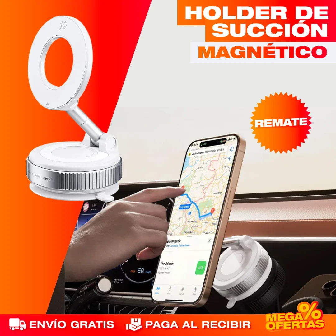 Soporte Magnético para Teléfono con Succión – Tu GPS Siempre a la Vista Mientras Manejas