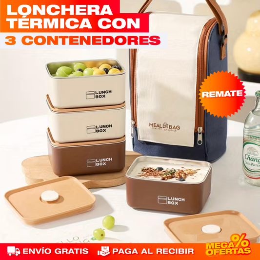 Lonchera Bolsa Térmica con 3 Contenedores Herméticos – Almuerzo Caliente y Sin Derrames