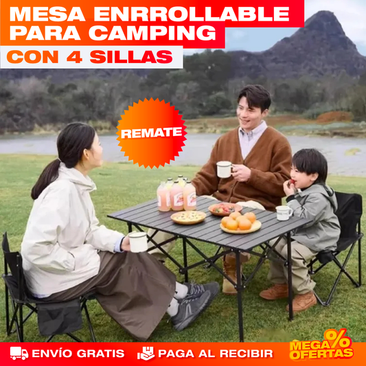 Mesa de Camping para 4 Puestos – Arma tu Mesa Donde Sea y Guárdala Plana