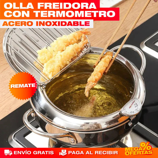 Olla Freidora con Termómetro de Acero Inoxidable – Fríe Sin Quemar y Sin Adivinar la Temperatura
