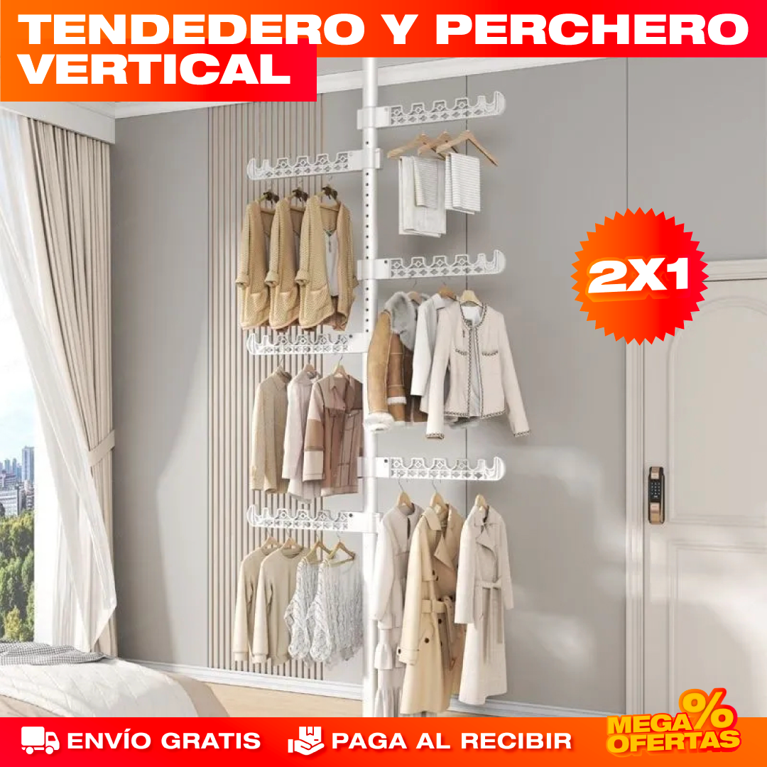 2 Tendero y Perchero Vertical Ajustable – Seca y Organiza tu Ropa Sin Ocupar Espacio
