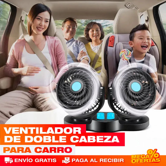 Ventilador de Doble Cabeza para Carro – Aire Fresco Adelante y Atrás en tu Carro