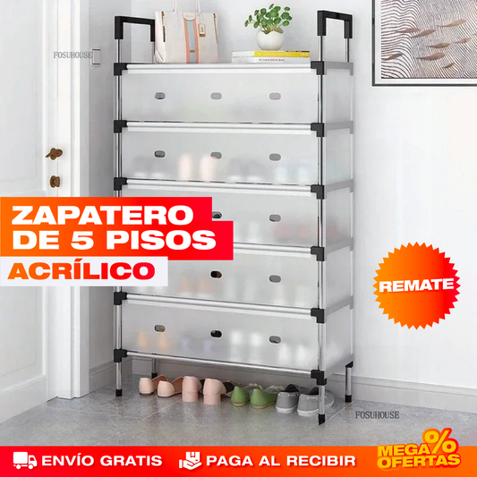 Zapatero de 5 Pisos en Acrílico – Hasta 15 Pares Ordenados Sin Ocupar Espacio