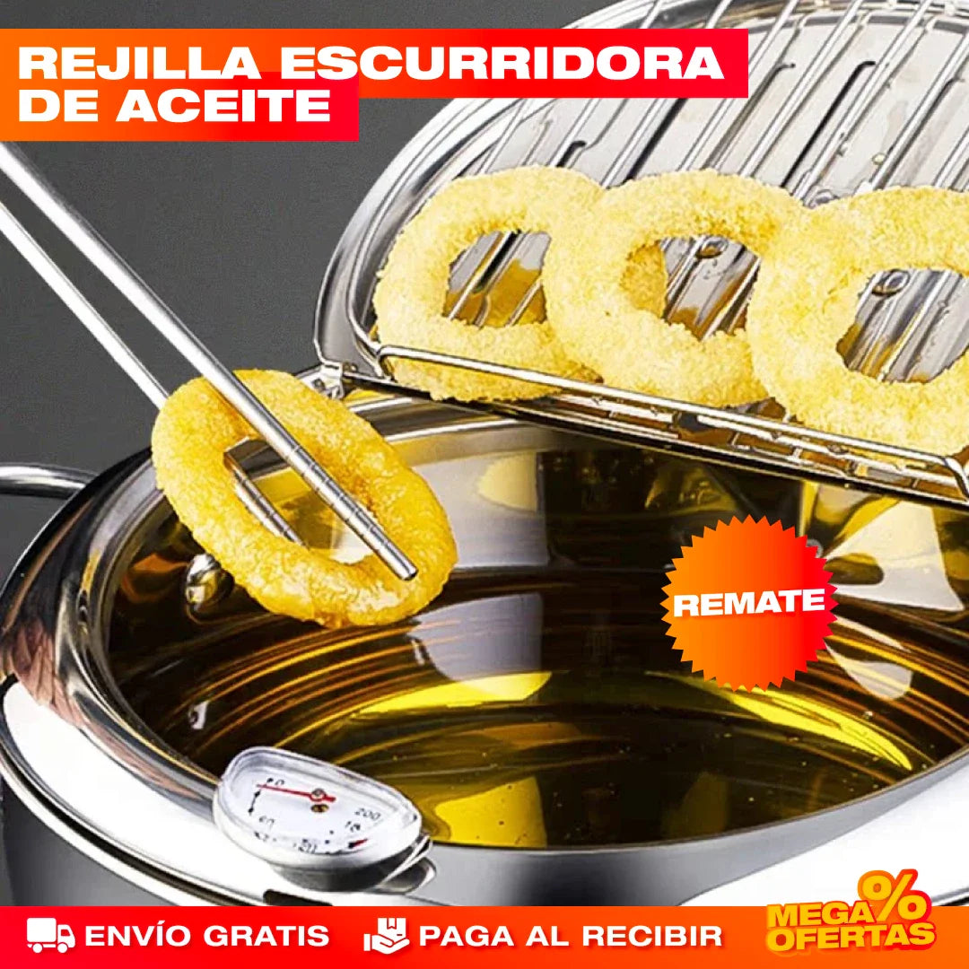 Olla Freidora con Termómetro de Acero Inoxidable – Fríe Sin Quemar y Sin Adivinar la Temperatura