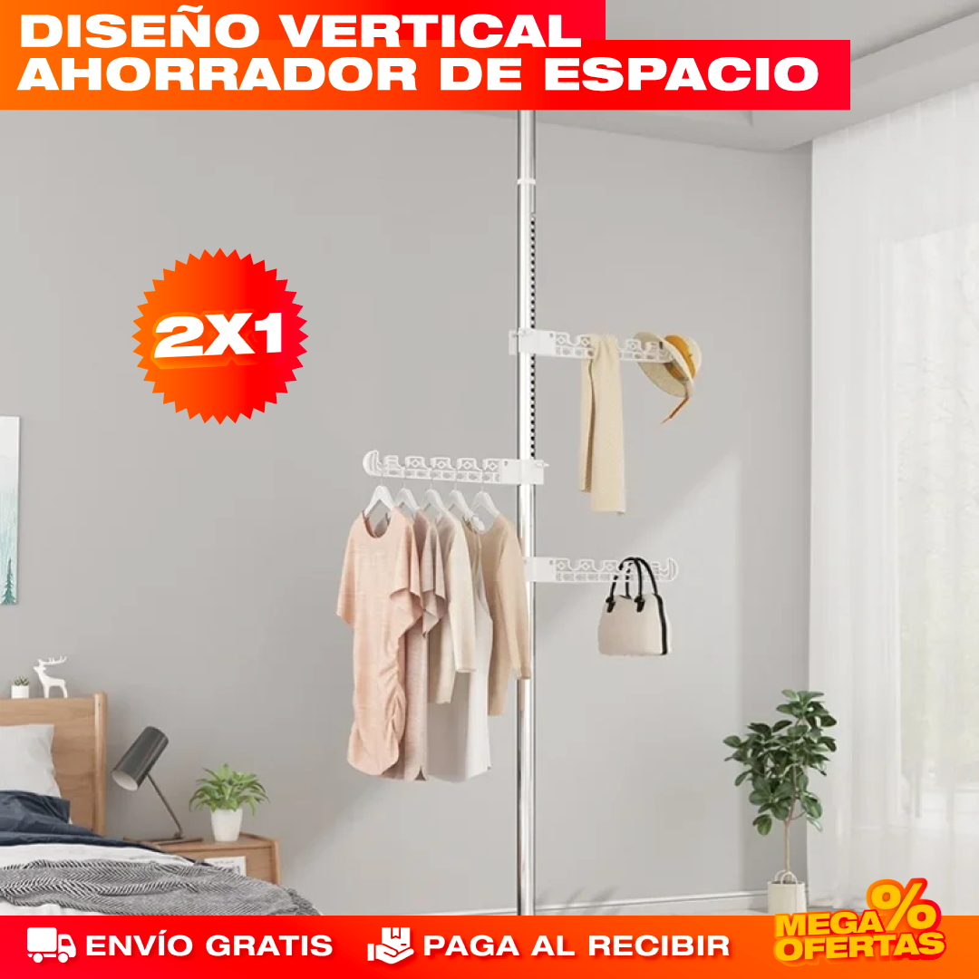 2 Tendero y Perchero Vertical Ajustable – Seca y Organiza tu Ropa Sin Ocupar Espacio