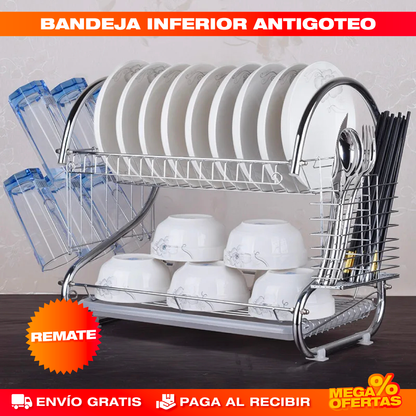 Escurridor de Platos Metálico de 2 Niveles – Mesón Seco y Cocina Ordenada al Instante