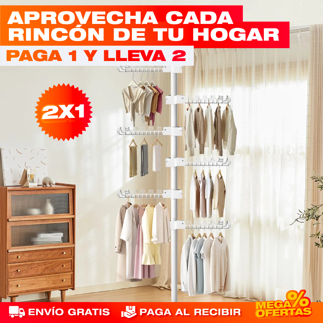 2 Tendero y Perchero Vertical Ajustable – Seca y Organiza tu Ropa Sin Ocupar Espacio
