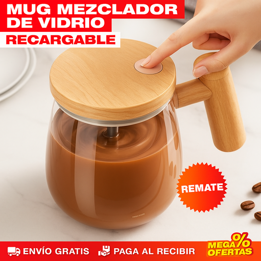 Mug Mezclador de Vidrio Recargable – Adiós a los Grumos: Mezcla Perfecta en Segundos