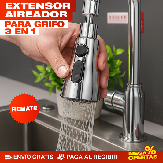Aireador y Extensor 3 en 1 para Grifo – Menos Salpicaduras y Más Ahorro de Agua