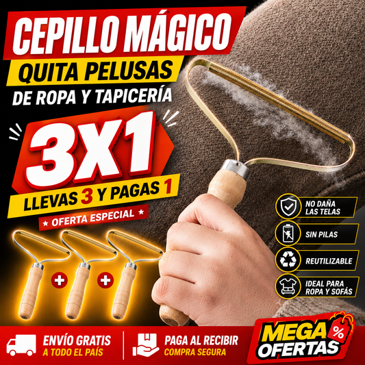 3 Cepillos Mágico Removedor – Quita Pelos y Pelusas de Ropa y Muebles · 3x1