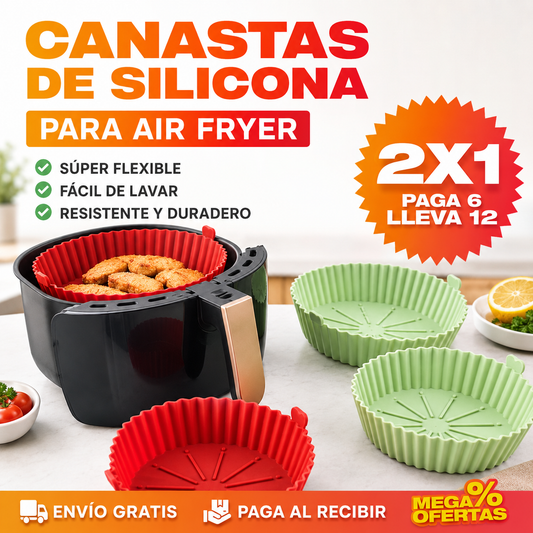 12 Canastas de Silicona para Air Fryer – Fríe Sin Aceite y Sin Que se Pegue · 2x1