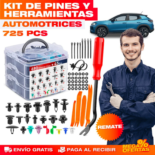 Kit Profesional de Pines y Herramientas Automotrices – Repara tu Carro o Moto Como un Mecánico · 725 Piezas