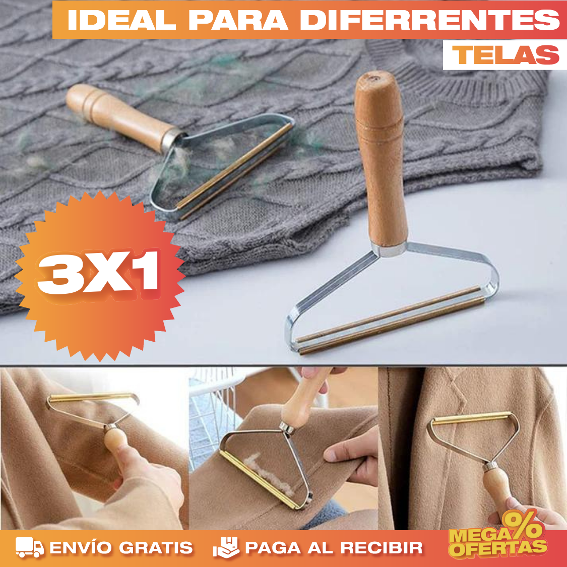 3 Cepillos Mágico Removedor – Quita Pelos y Pelusas de Ropa y Muebles · 3x1