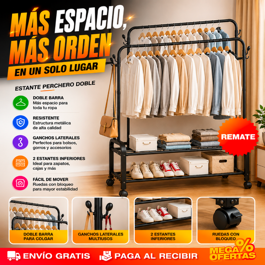 ESTANTE PERCHERO DOBLE – Organizador de Ropa y Zapatos | Más Espacio, Más Orden
