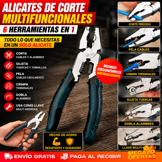 Alicate Multifunción 6 en 1 – Pinza Pela-Cables Profesional