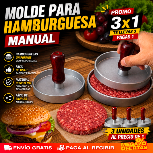 Promo 3x1 Molde Manual para Hamburguesas – Hamburguesas Caseras Parejas y Perfectas
