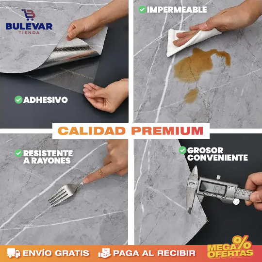 Láminas PVC Mármol Adhesivas – Renueva Mesones y Paredes Sin Obra · 3x1
