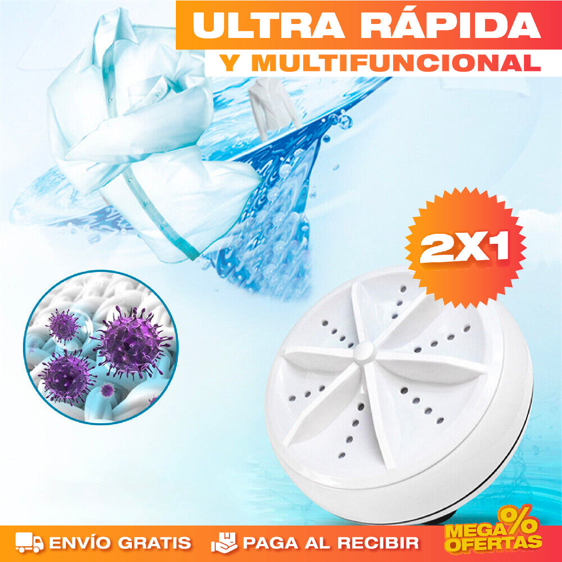 Mini Lavadora Portátil Ultra Rápida – Lava Ropa Pequeña Donde No Hay Lavadora · 2x1