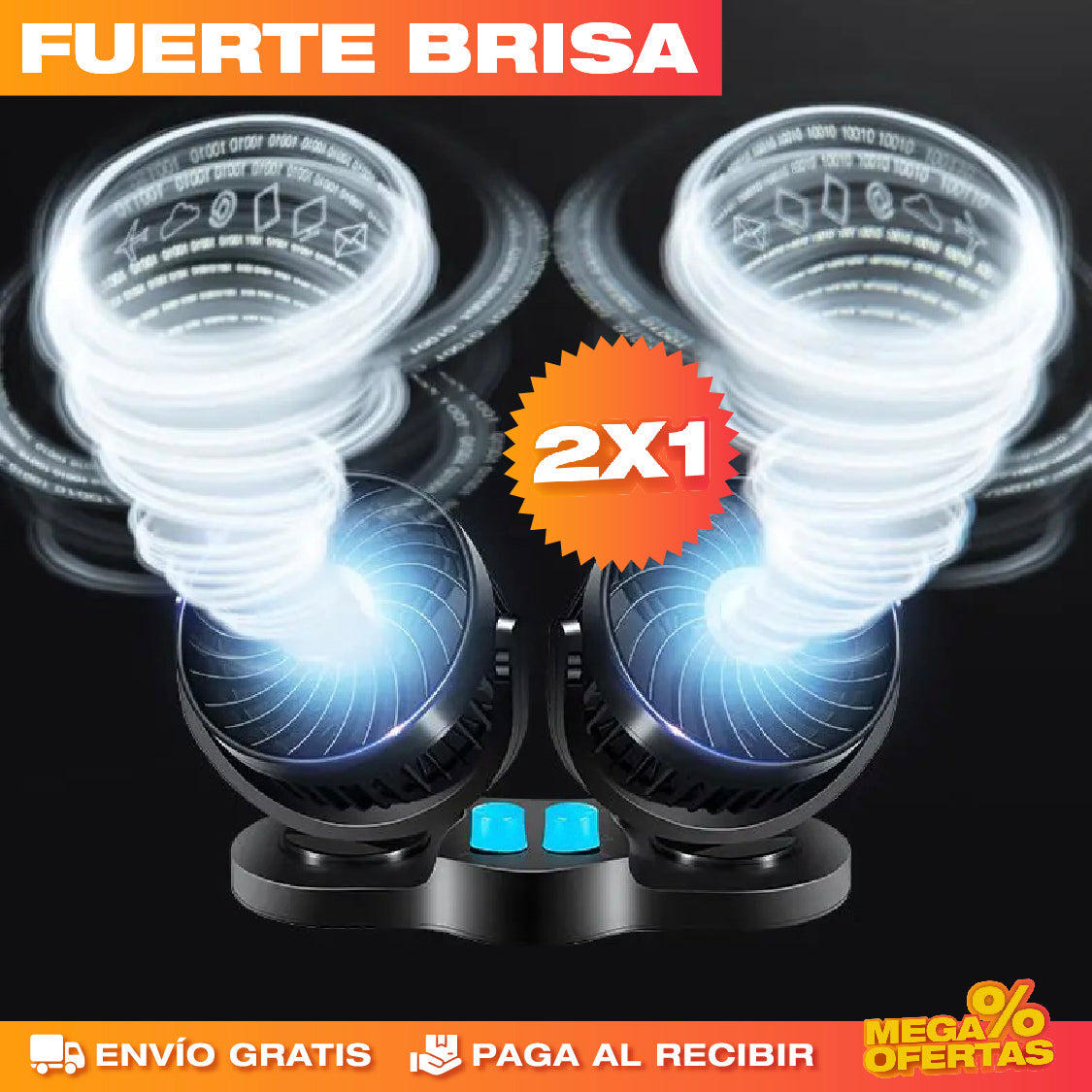 Ventilador de Doble Cabeza para Vehículo – Aire Fresco Adelante y Atrás · 2x1