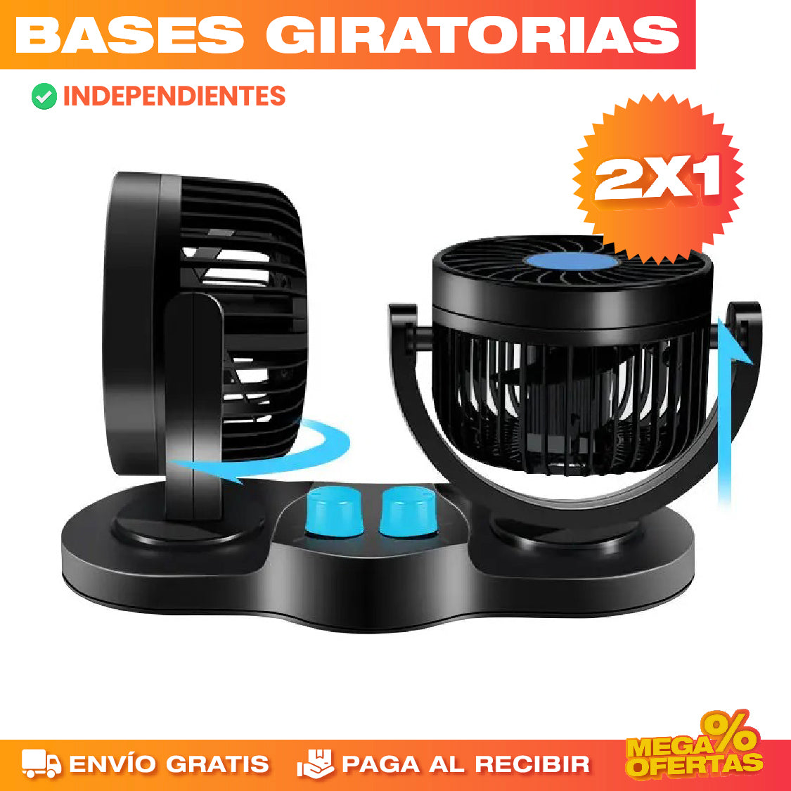 Ventilador de Doble Cabeza para Vehículo – Aire Fresco Adelante y Atrás · 2x1