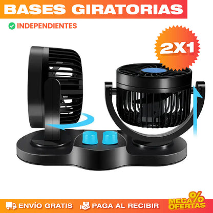Ventilador de Doble Cabeza para Vehículo – Aire Fresco Adelante y Atrás · 2x1