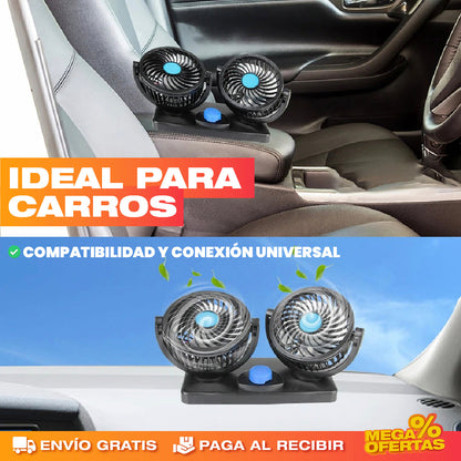 Ventilador de Doble Cabeza para Vehículo – Aire Fresco Adelante y Atrás · 2x1